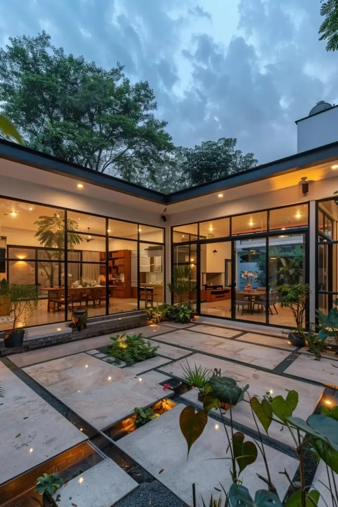 1-modern-courtyard-house-with-greenery - Handy Home