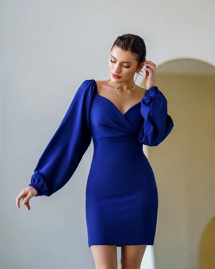 Blue Puff-Sleeve Mini Dress - Handy Home