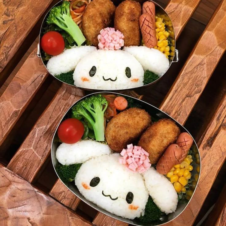 Cute bento box with rice shaped like a character, veggies, and crispy bites. Perfect lunch for kids and anime lovers!