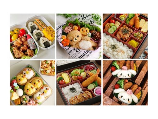 Colorful and creative bento box lunches featuring cute rice characters, fresh vegetables, and delicious sides. Ideal for healthy meals.