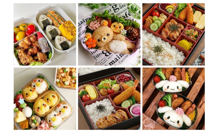 Colorful and creative bento box lunches featuring cute rice characters, fresh vegetables, and delicious sides. Ideal for healthy meals.