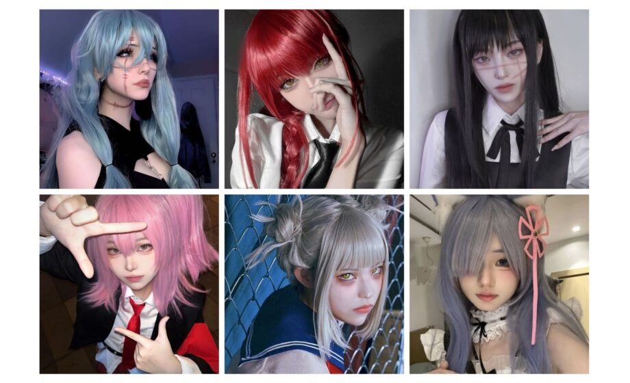 Cosplayers showcase diverse anime-inspired looks with colorful wigs and costumes. Ideal for fans of cosplay and Japanese culture.