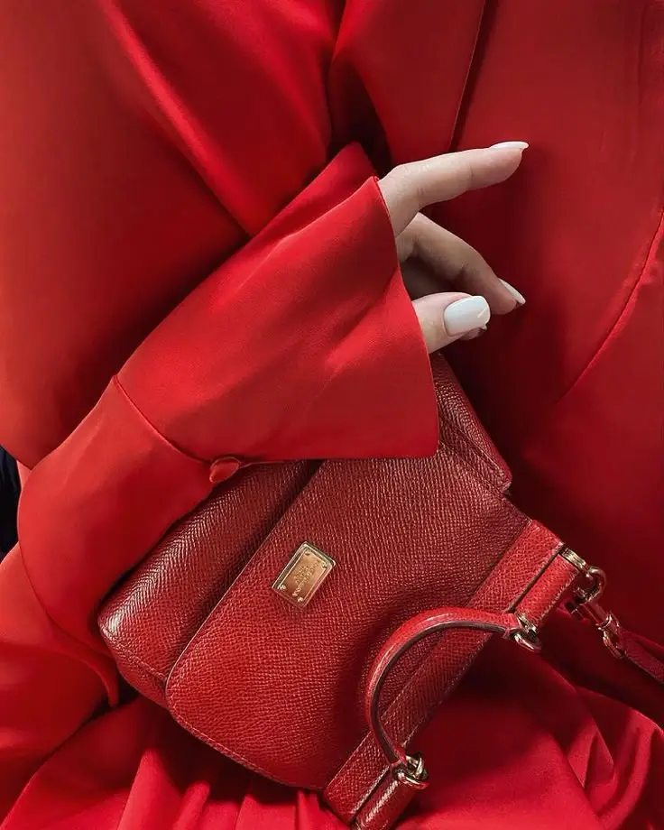 Elegant red outfit and matching handbag, perfect for a stylish and bold fashion statement.