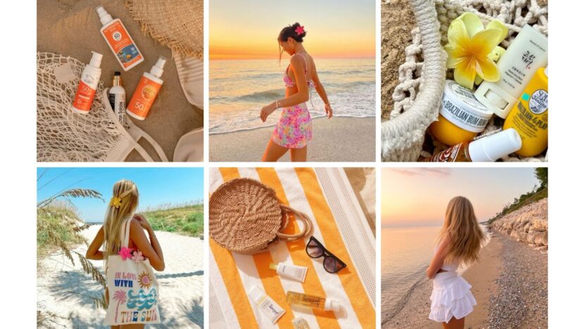 Sun-kissed beach day essentials: sunscreen, beachwear, and scenic coastal views for a perfect summer getaway.