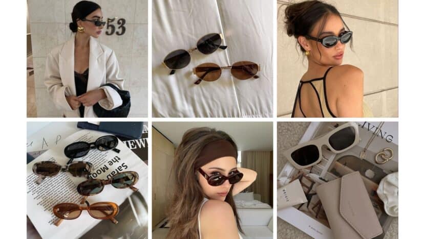 Trendy sunglasses collection showcased with stylish outfits and accessories. Fashion-forward looks for sunny days.