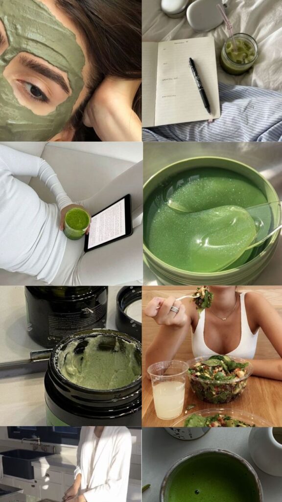 56f69b2b-9b92-42ca-a4cf-1af17938e6d3 Collage featuring green face masks, healthy drinks, skincare products, and a fresh salad, promoting wellness and self-care. - Handy Home Collage featuring green face masks, healthy drinks, skincare products, and a fresh salad, promoting wellness and self-care.