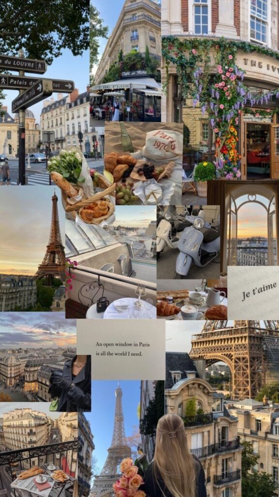 Collage of Paris scenes: Eiffel Tower, cozy cafes, pastries, and charming streets capture the essence of a Parisian experience.
