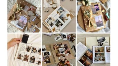 Collage of creative scrapbook pages with photos, decorative elements, and journaling, showcasing personalized memory-keeping.
