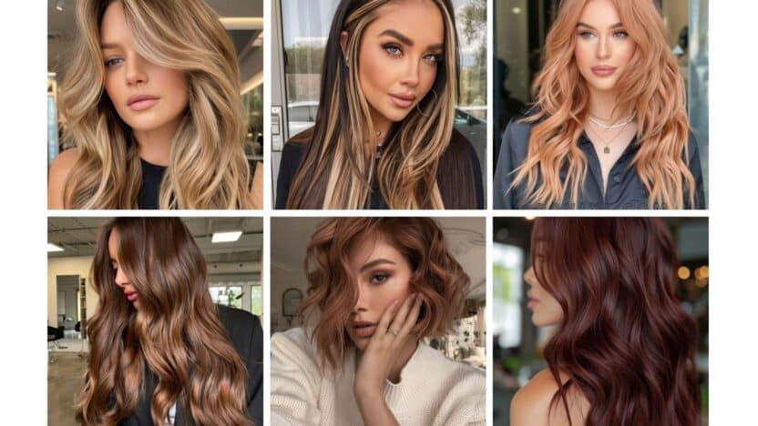 Collage of diverse women's hairstyles, from long blonde waves to short auburn curls, showcasing modern hair color trends.