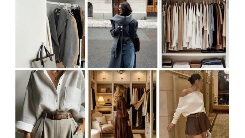 Collage showcasing fall fashion with cozy sweaters, chic coats, stylish shirts, and elegant wardrobe setups for stylish seasonal outfits.