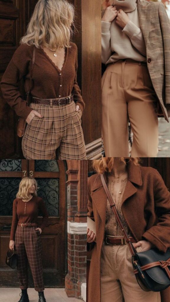 Women's fashion: stylish autumn outfits with plaid details and earthy tones, perfect for a chic, cozy look.