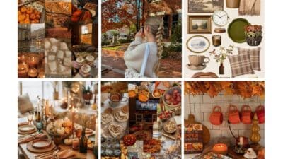 Autumn collage featuring cozy home decor, pumpkins, warm beverages, and seasonal foliage, creating a comforting fall atmosphere.