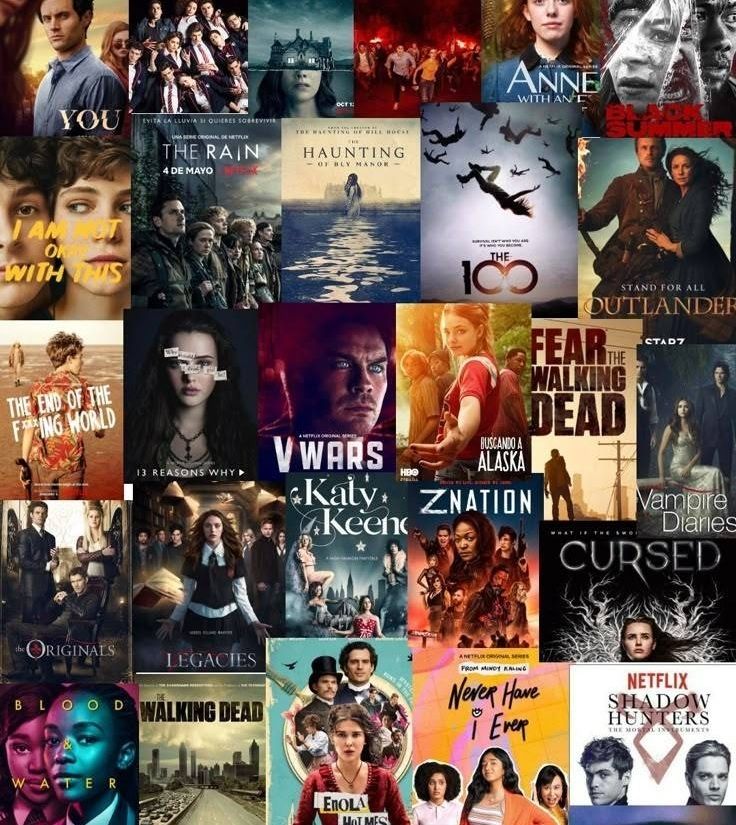 Collage of popular TV show posters including spooky, romantic, and dramatic themes for diverse entertainment options.
