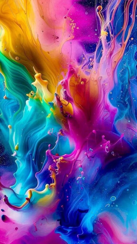 Vibrant abstract art with swirling colors of blue, pink, yellow, and purple creating a dynamic and fluid motion.