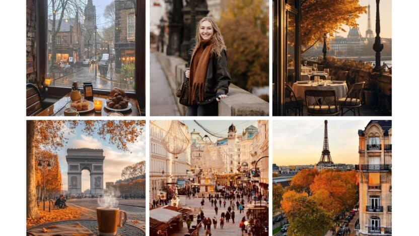 Autumn vibes in Paris: cozy cafés, Eiffel Tower views, and bustling streets under golden leaves. Perfect fall getaway.