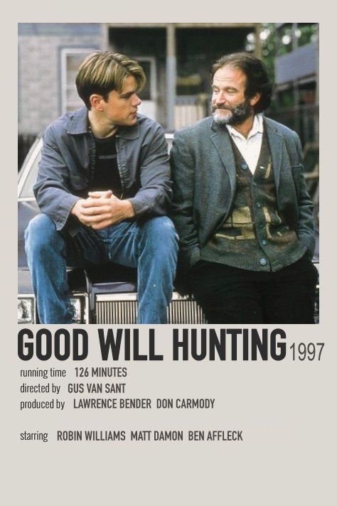 Good Will Hunting movie poster featuring two main characters sitting and talking. Directed by Gus Van Sant. 1997 film.