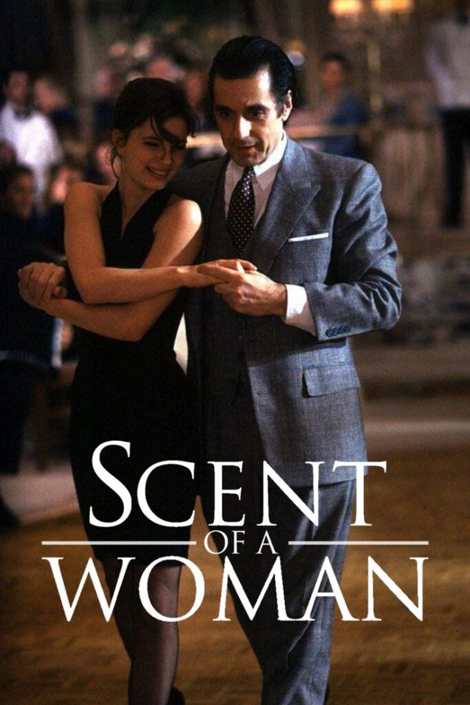 A man and woman dance elegantly in a scene from Scent of a Woman, highlighting the film's romantic and classic atmosphere.