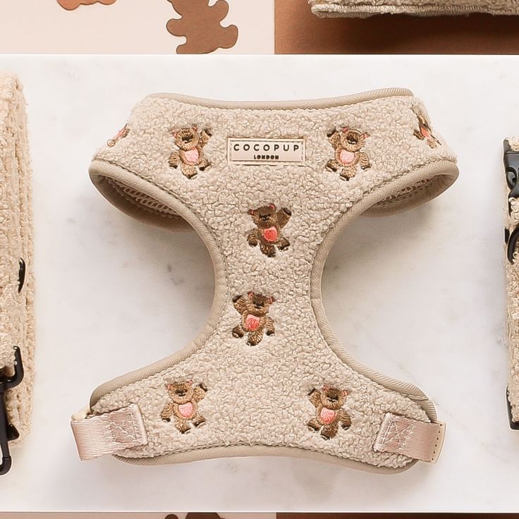 Beige dog harness with teddy bear design from Cocopup London, perfect for stylish pets.
