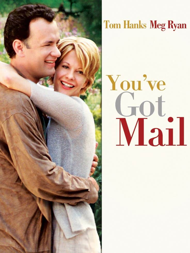 Romantic movie poster featuring a happy couple embracing, with text You've Got Mail.