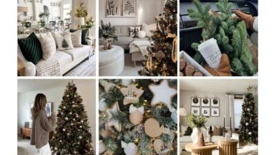 Cozy holiday home decor with Christmas trees, ornaments, and festive living room setups for a warm, inviting atmosphere.