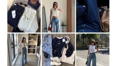 Collage of stylish outfits featuring jeans, sweaters, and accessories for a chic and modern look.