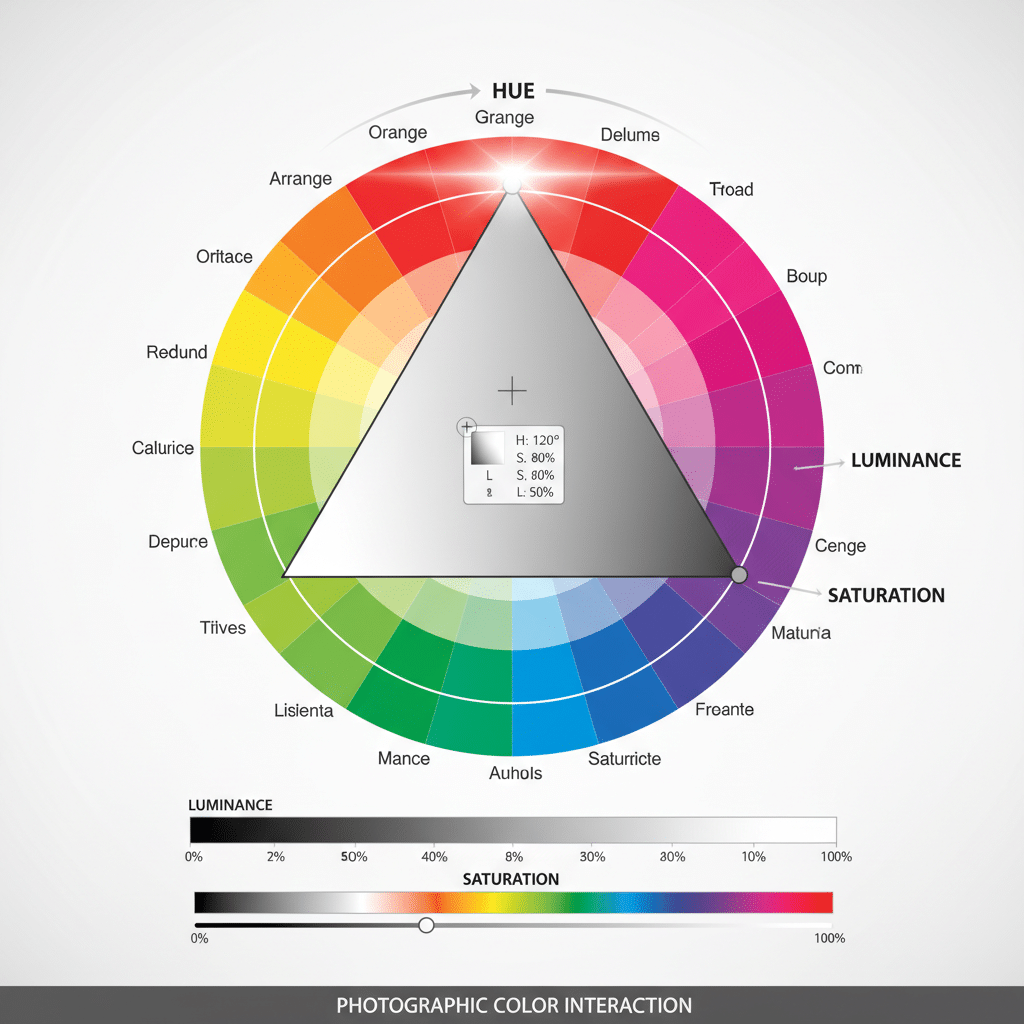 image - Handy Home Color wheel diagram showing hue, luminance, and saturation interaction with a focus on photographic color balance.