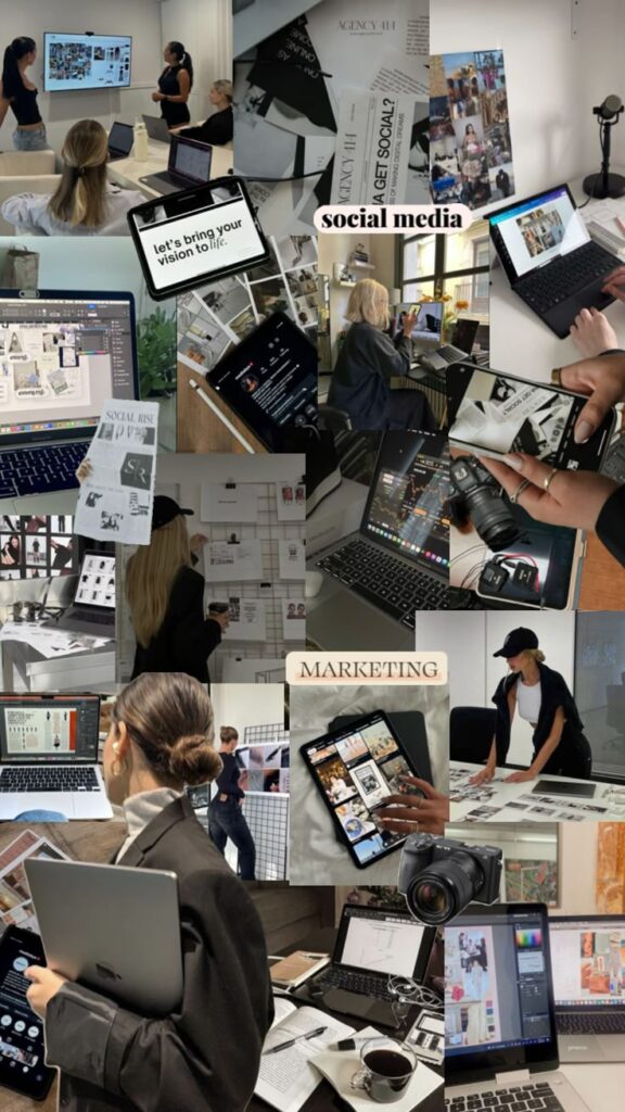 marketing digitalmarketing wallpaper - Handy Home Collage showcasing digital marketing, social media strategy, teamwork, and tech tools in creative workspace settings.