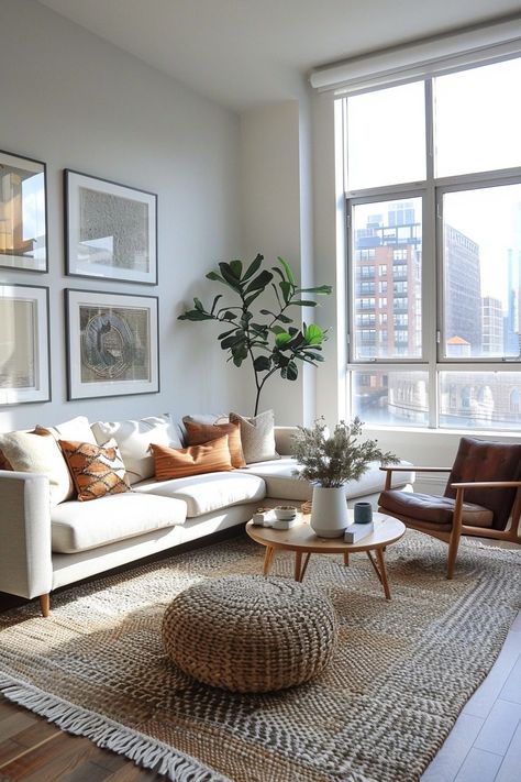 226896c9-a845-4a63-ab35-7a81a7dad9ca - Handy Home Modern living room with cozy beige sofa, accent pillows, large window, stylish decor, and indoor plant. Bright, inviting space.