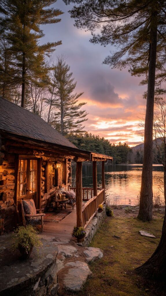 Charming Cabin Retreat by an Adirondack Lake Rustic cabin by a serene lake at sunset, surrounded by tall trees. Ideal for nature retreats and peaceful getaways. - Handy Home Rustic cabin by a serene lake at sunset, surrounded by tall trees. Ideal for nature retreats and peaceful getaways.