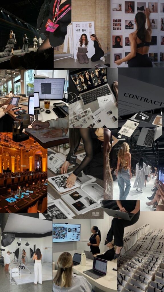 Collage Fashion Marketing Event Management - Handy Home Collage of fashion events, design meetings, runway shows, and creative workspaces, capturing the dynamic world of fashion.