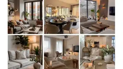 Modern cozy living spaces with stylish decor, warm lighting, and greenery. Perfect blend of comfort and contemporary design.