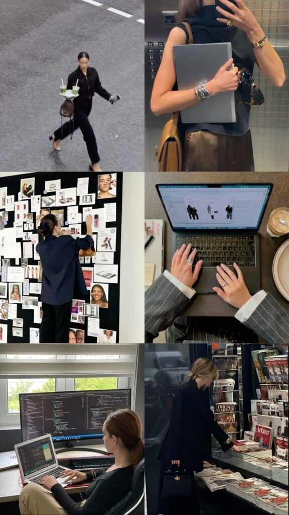 Women in business life - Handy Home Collage of women multitasking at work, in tech, fashion, and creative fields, showcasing diverse roles and activities.