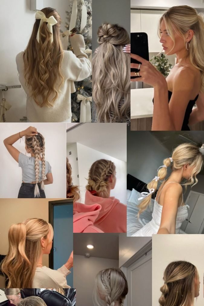 005fd7cf-1d1b-40e0-b5d6-e5301a823eab Collage of trendy hairstyles: ponytails, braids, half-up styles, and waves, perfect for inspiration and tutorials. - Handy Home Collage of trendy hairstyles: ponytails, braids, half-up styles, and waves, perfect for inspiration and tutorials.