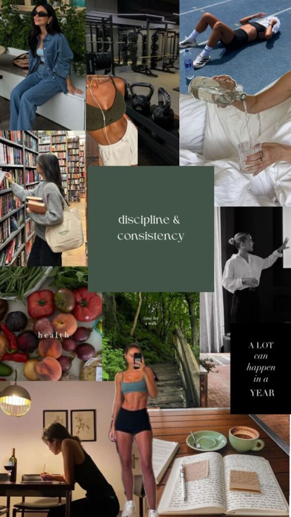 2026 Inspo 1 Collage highlighting discipline, fitness, reading, and healthy living. Emphasizes consistency in achieving goals. - Handy Home Collage highlighting discipline, fitness, reading, and healthy living. Emphasizes consistency in achieving goals.