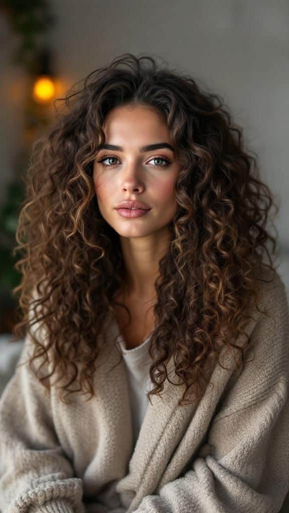 21 Best Haircuts For Thick Curly Hair Curly-haired woman in cozy sweater with soft lighting, neutral background. Ideal for beauty or fashion content. - Handy Home Curly-haired woman in cozy sweater with soft lighting, neutral background. Ideal for beauty or fashion content.