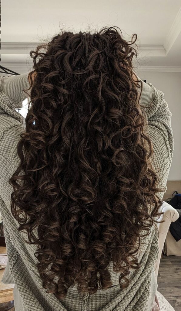 4f693fcc-987a-4ab6-9c1d-fabb872f2a86 Long, dark curly hair cascading down a person's back, showcasing natural texture and volume indoors. - Handy Home Long, dark curly hair cascading down a person's back, showcasing natural texture and volume indoors.