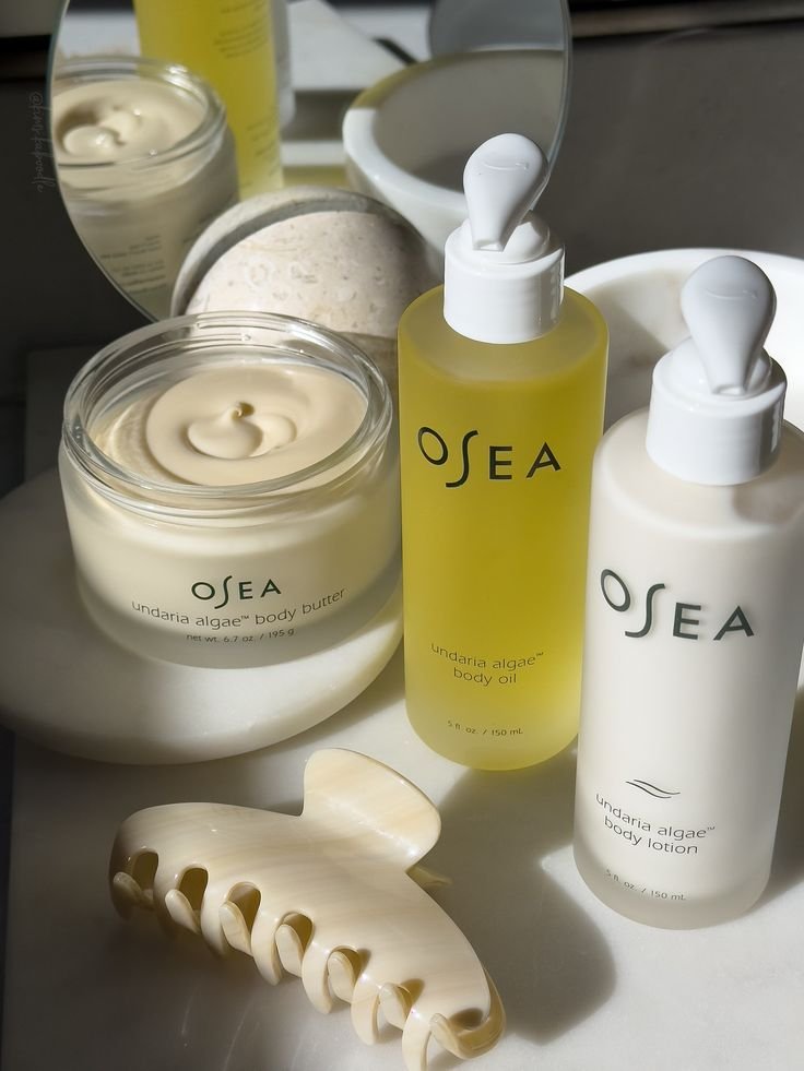 Luxury skincare products displayed with body butter, oil, and lotion, ideal for pampering and moisturizing your skin routine.