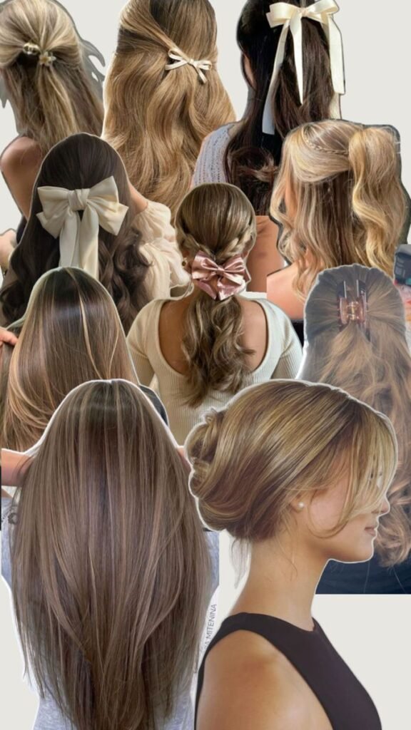 Hair🛍️ A collage of elegant hairstyles with ribbons and clips, showcasing diverse hair lengths and styles for a chic look. - Handy Home A collage of elegant hairstyles with ribbons and clips, showcasing diverse hair lengths and styles for a chic look.