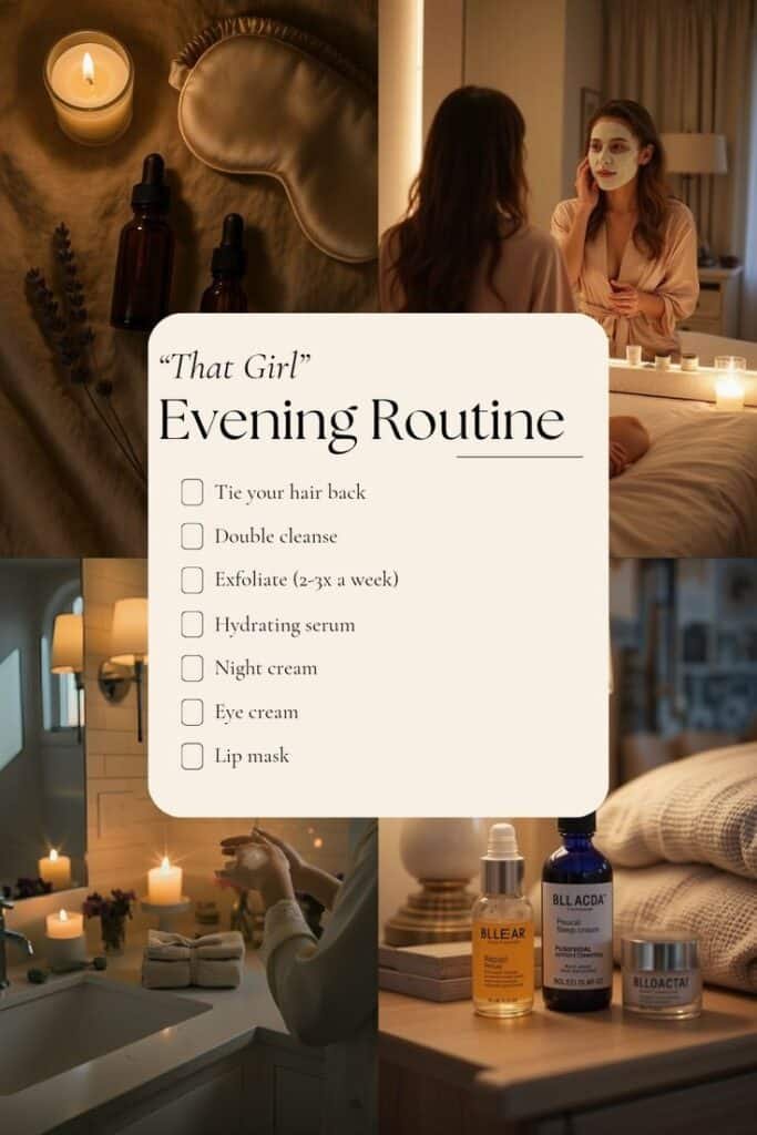 Luxury Night Skincare Routine for Glowing Skin Evening skincare routine with candles, masks, serums, and creams for a calming self-care night. Steps for glowing skin. - Handy Home Evening skincare routine with candles, masks, serums, and creams for a calming self-care night. Steps for glowing skin.