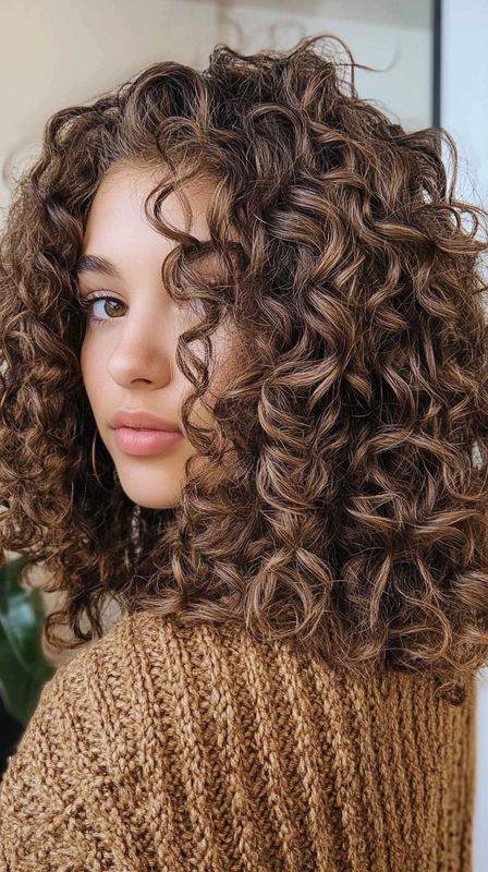 Natural Hair Goals for Ultimate Radiance Young woman with voluminous curly hair in a cozy brown knit sweater, looking over her shoulder. - Handy Home Young woman with voluminous curly hair in a cozy brown knit sweater, looking over her shoulder.