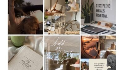 Collage of inspirational quotes and lifestyle images promoting joy, potential, discipline, and positive mindset for success.