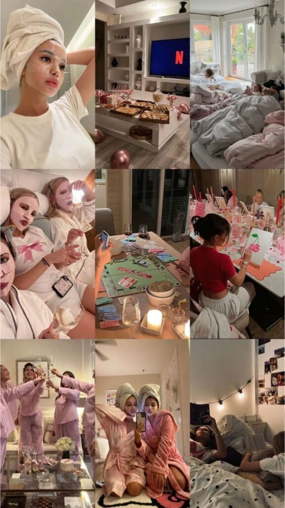 pigiama party Girls' night in: face masks, pajamas, movies, games, and art activities for a cozy and fun slumber party experience. - Handy Home Girls' night in: face masks, pajamas, movies, games, and art activities for a cozy and fun slumber party experience.