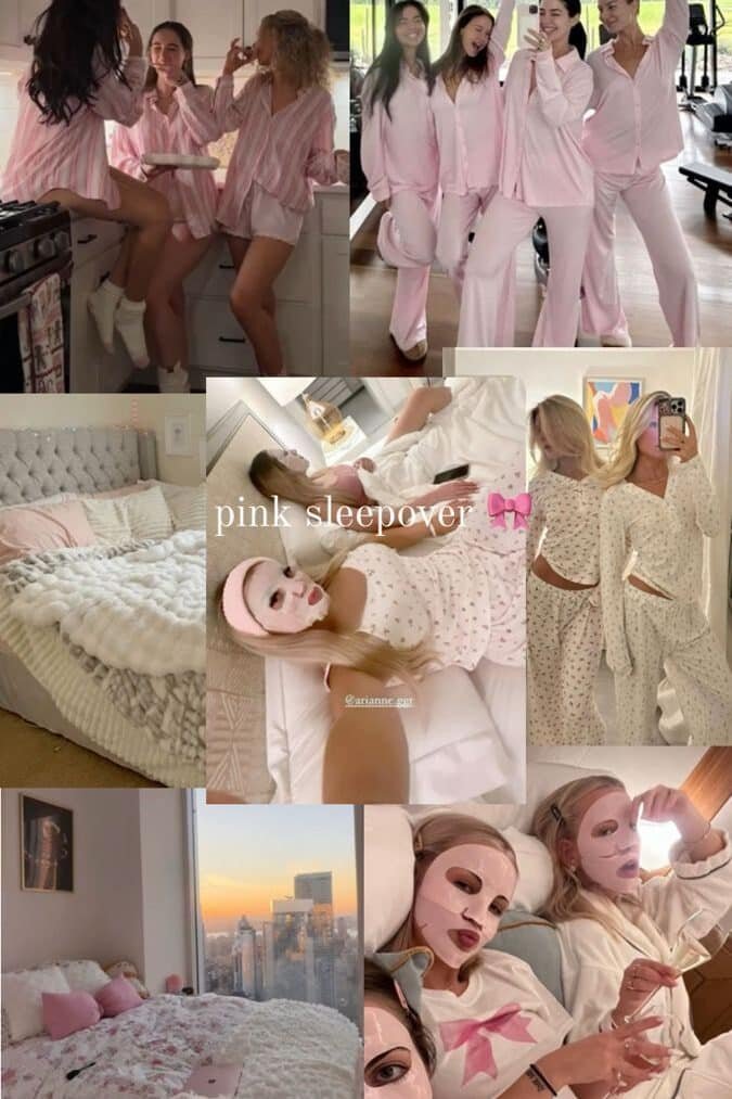 sleepover Group of friends enjoying a pink-themed sleepover with pajamas, face masks, and cozy bedrooms. Fun, relaxation, and bonding time. - Handy Home Group of friends enjoying a pink-themed sleepover with pajamas, face masks, and cozy bedrooms. Fun, relaxation, and bonding time.