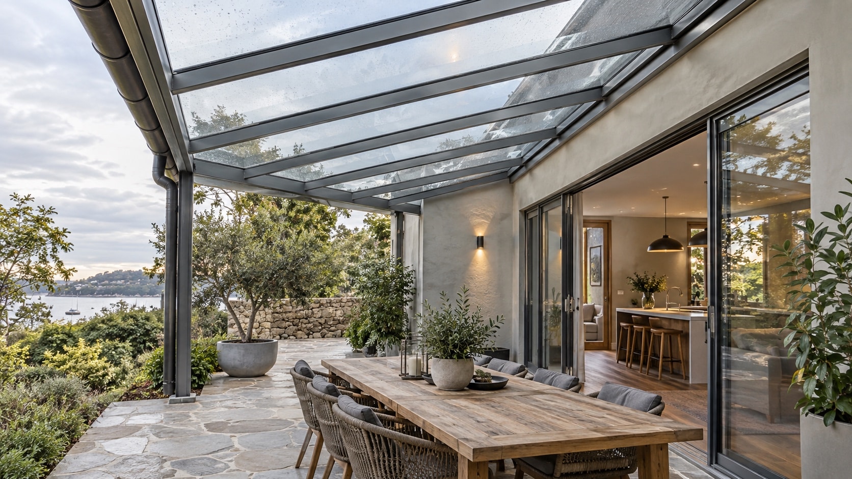 Natural Light Through a Glass Patio Roof Sunlit covered patio beneath a professionally framed glass roof - Handy Home Sunlit covered patio beneath a professionally framed glass roof