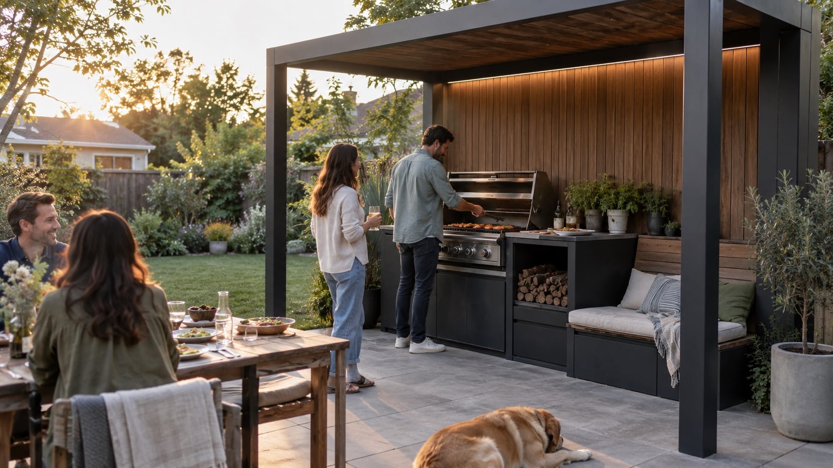 Add Cooking Space With BBQ Pods Australia Modern modular outdoor BBQ pod with grill, bench and storage integrated into a practical backyard entertaining zone - Handy Home Modern modular outdoor BBQ pod with grill, bench and storage integrated into a practical backyard entertaining zone