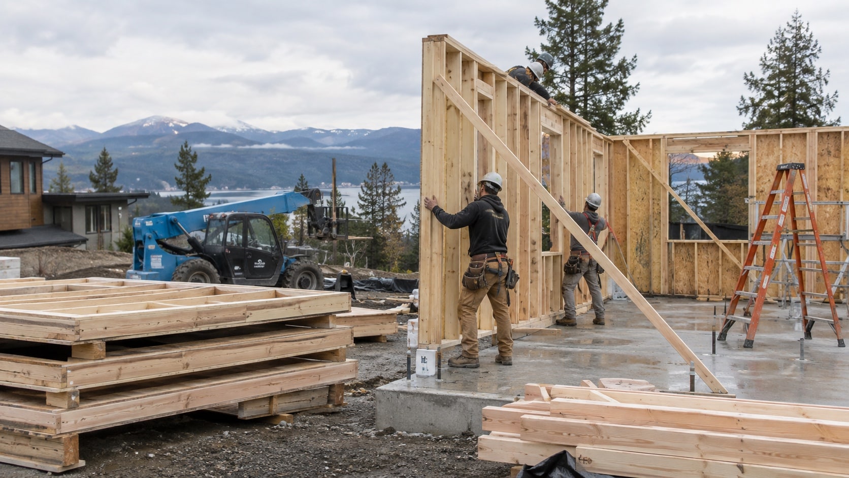 Key benefits and practical limitations Organized construction zone with rapid wall assembly beside stored panels, braces and access equipment - Handy Home Organized construction zone with rapid wall assembly beside stored panels, braces and access equipment