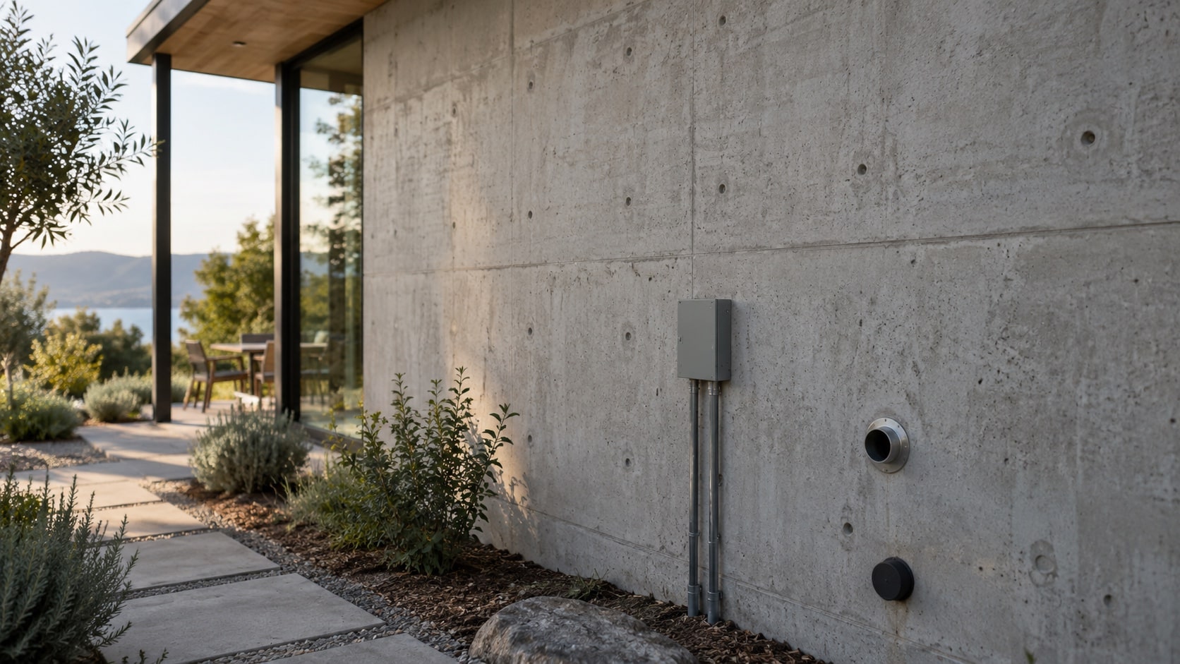 Maintenance and finished-wall considerations Finished concrete-formwork wall with service penetrations, sealed joints and durable exterior finish - Handy Home Finished concrete-formwork wall with service penetrations, sealed joints and durable exterior finish