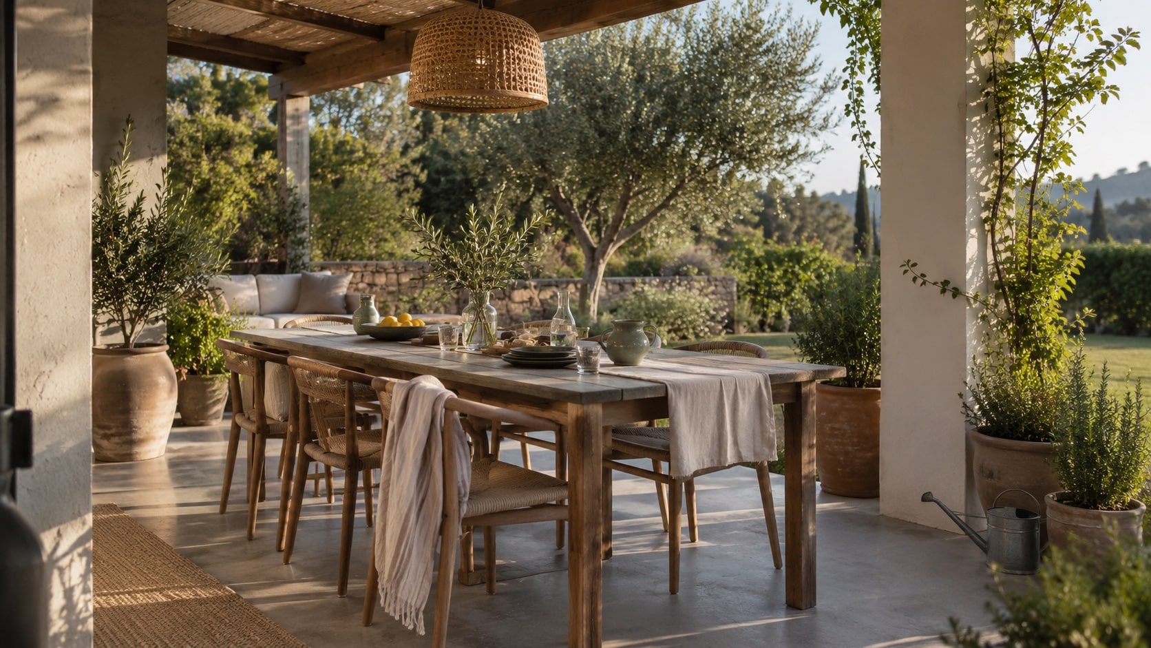 Make Outdoor Dining and Seating More Comfortable Shaded outdoor dining setting protected from low sun while remaining open to the garden - Handy Home Shaded outdoor dining setting protected from low sun while remaining open to the garden